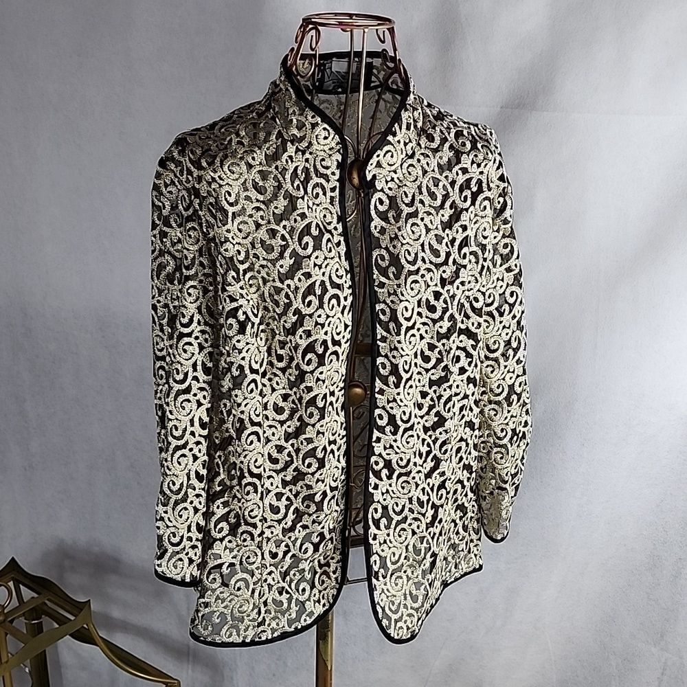 Gold Shimmer Alex Evenings Dressy embroidered Glam Open Jacket Holiday